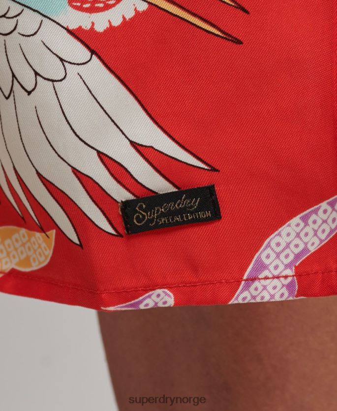 Superdry rød klær 86P46D2403 trykt midi slip kjole kvinner