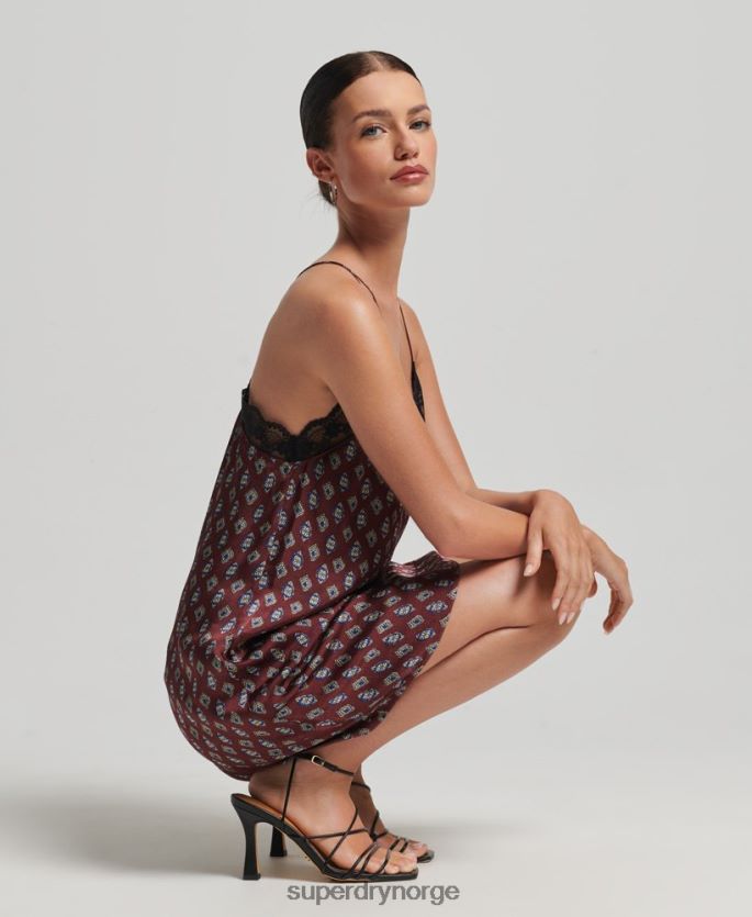 Superdry rød klær 86P46D2524 minikjole i sateng med blonder kvinner