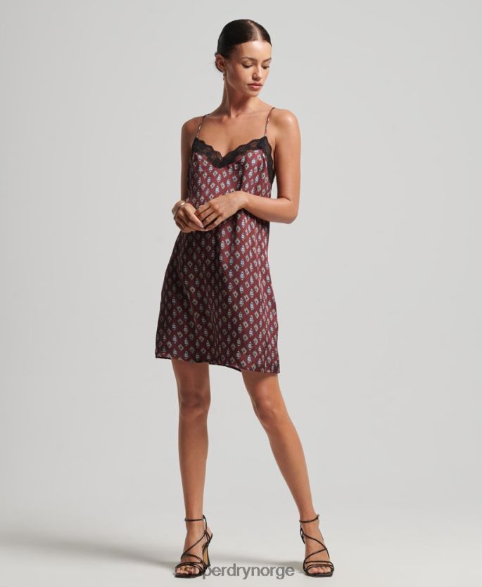 Superdry rød klær 86P46D2524 minikjole i sateng med blonder kvinner