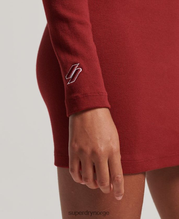 Superdry rød klær 86P46D6603 bodycon minikjole med lange ermer kvinner