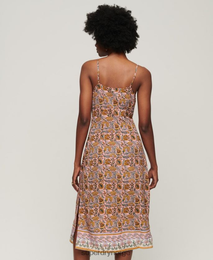 Superdry rosa klær 86P46D2009 cami midikjole med trykkknapp kvinner