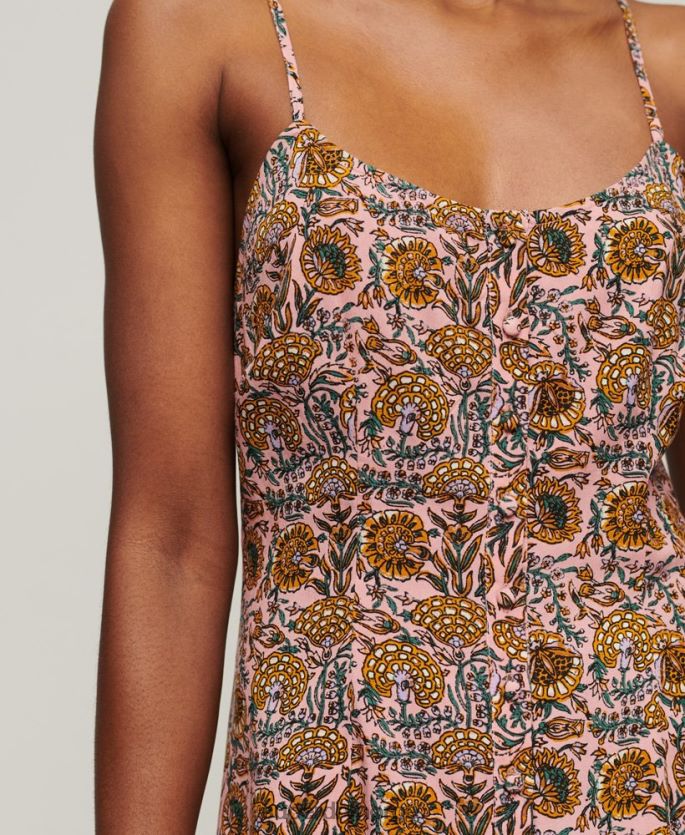 Superdry rosa klær 86P46D2009 cami midikjole med trykkknapp kvinner