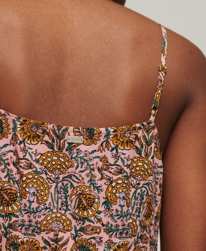 Superdry rosa klær 86P46D2009 cami midikjole med trykkknapp kvinner