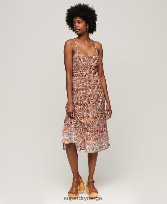Superdry rosa klær 86P46D2009 cami midikjole med trykkknapp kvinner
