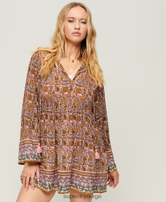 Superdry rosa klær 86P46D2080 60-talls minikjole med flare ermer kvinner