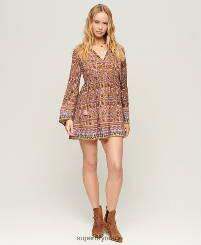 Superdry rosa klær 86P46D2080 60-talls minikjole med flare ermer kvinner