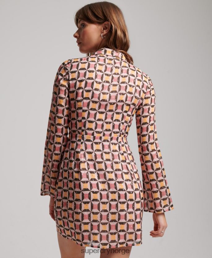 Superdry rosa klær 86P46D2469 printet mini skjortekjole kvinner