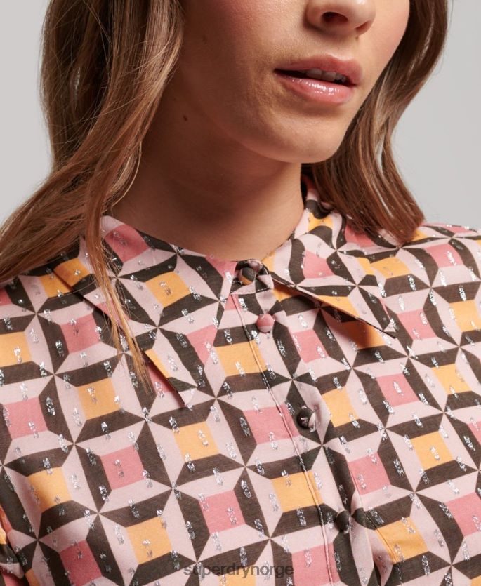 Superdry rosa klær 86P46D2469 printet mini skjortekjole kvinner