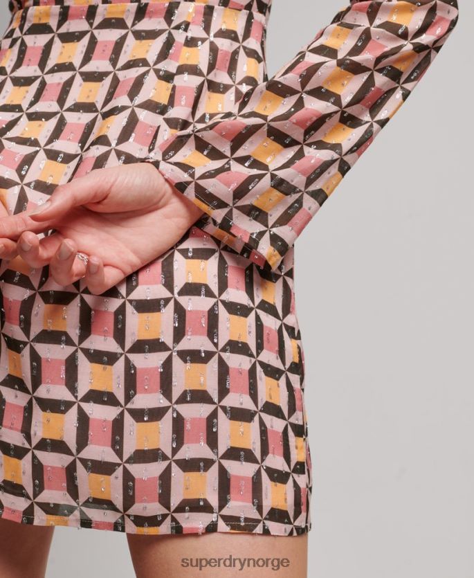 Superdry rosa klær 86P46D2469 printet mini skjortekjole kvinner