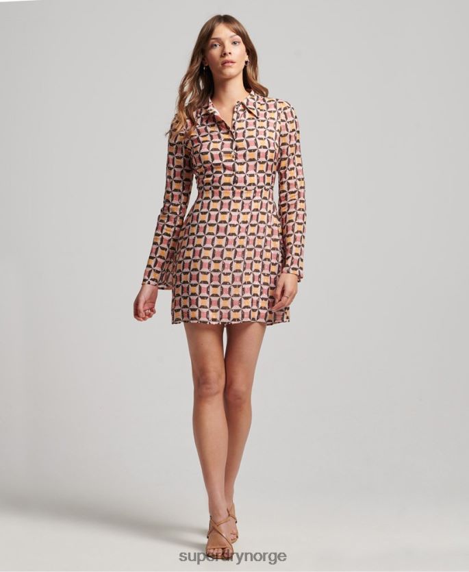 Superdry rosa klær 86P46D2469 printet mini skjortekjole kvinner