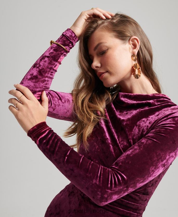 Superdry rosa klær 86P46D2481 langermet minikjole i fløyel kvinner