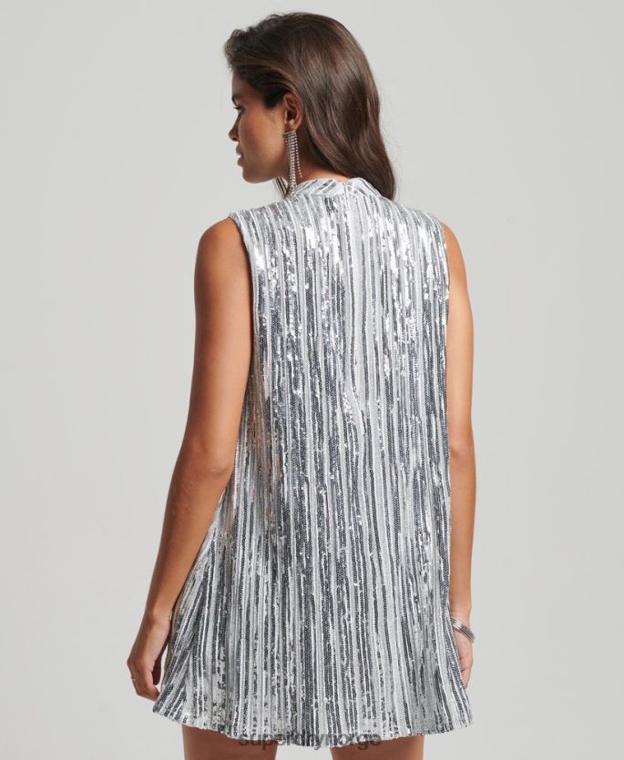 Superdry sølv klær 86P46D2410 ermeløs minikjole i en linje med paljett kvinner