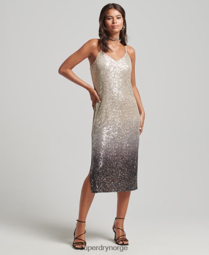 Superdry sølv klær 86P46D2428 ombre paljett slip midikjole kvinner