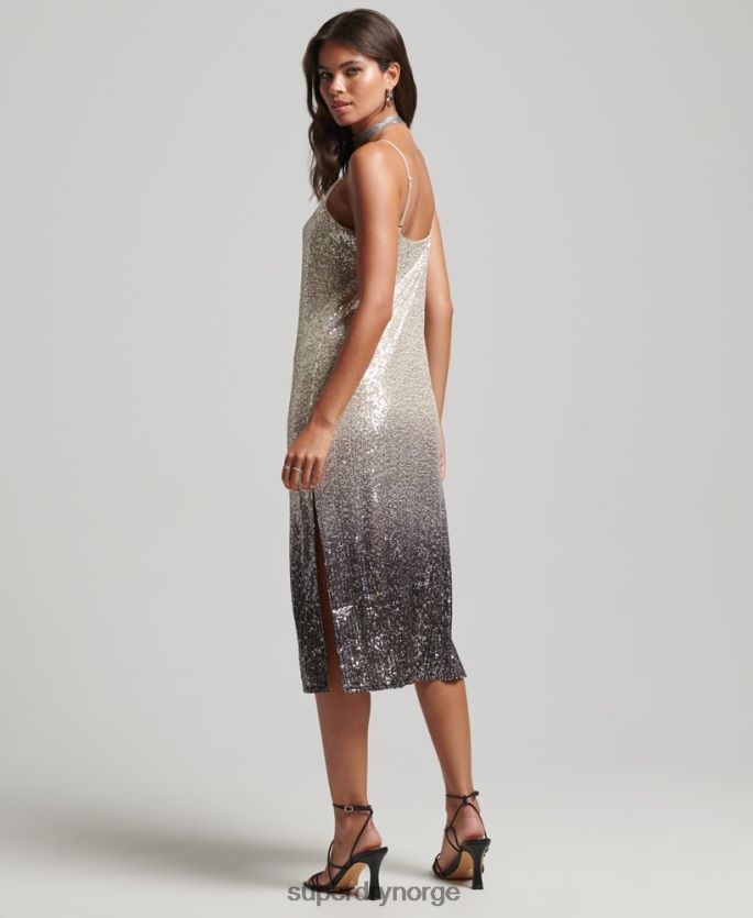 Superdry sølv klær 86P46D2428 ombre paljett slip midikjole kvinner