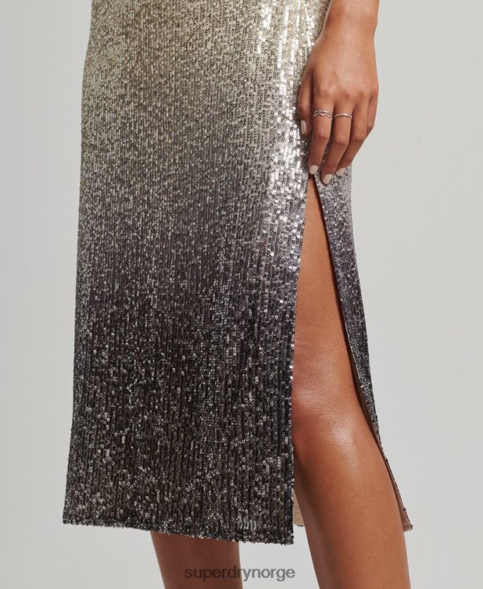 Superdry sølv klær 86P46D2428 ombre paljett slip midikjole kvinner