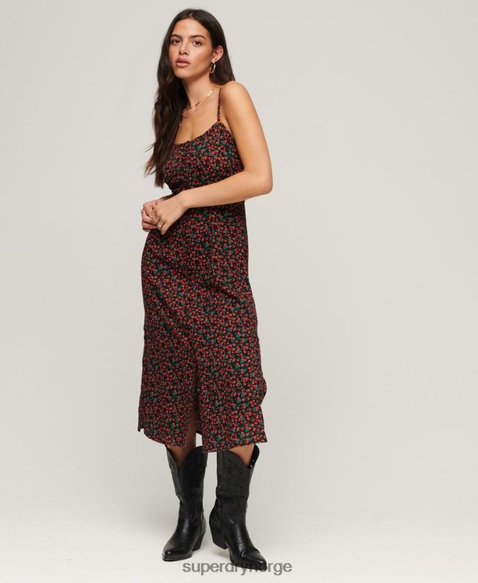 Superdry svart klær 86P46D1987 cami midikjole med trykkknapp kvinner