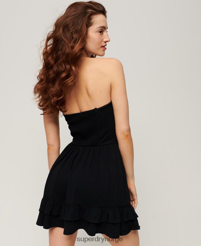 Superdry svart klær 86P46D2047 50-talls minikjole i bandeau med blonder kvinner