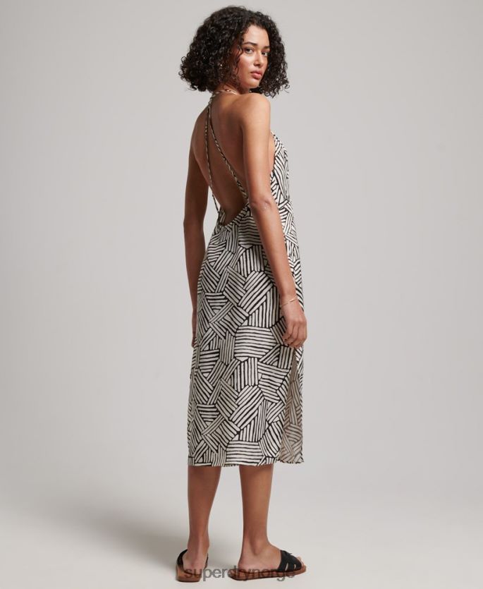 Superdry svart klær 86P46D2322 trykt midi slip kjole kvinner