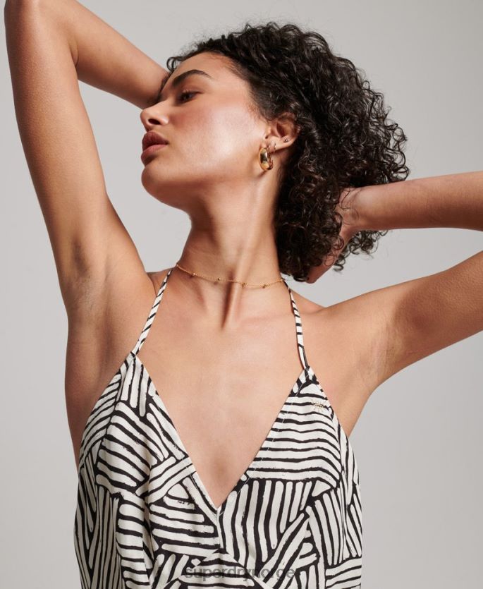 Superdry svart klær 86P46D2322 trykt midi slip kjole kvinner