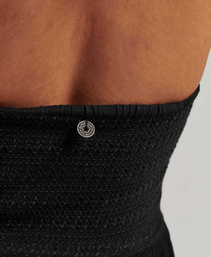 Superdry svart klær 86P46D2354 vintage smocked halter neck kjole kvinner