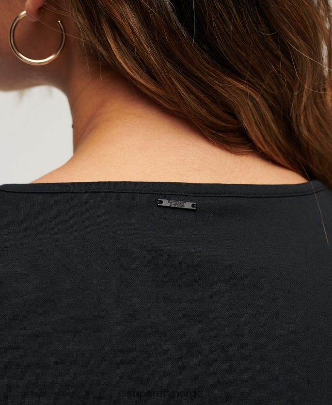 Superdry svart klær 86P46D2360 bodycon minikjole med flare ermer kvinner