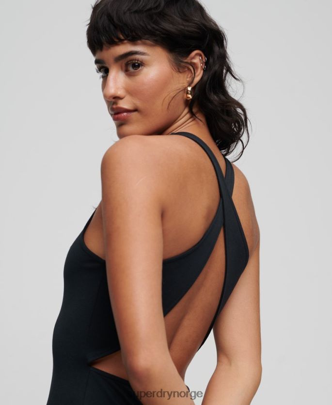 Superdry svart klær 86P46D2374 jersey cross back mini kjole kvinner