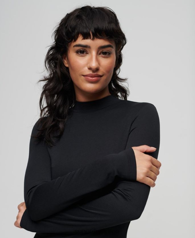 Superdry svart klær 86P46D2378 mock hals jersey mini kjole kvinner