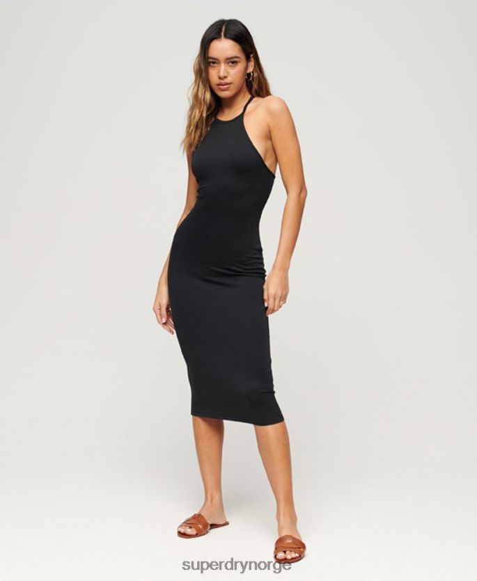 Superdry svart klær 86P46D2395 t-rygg midikjole i jersey kvinner