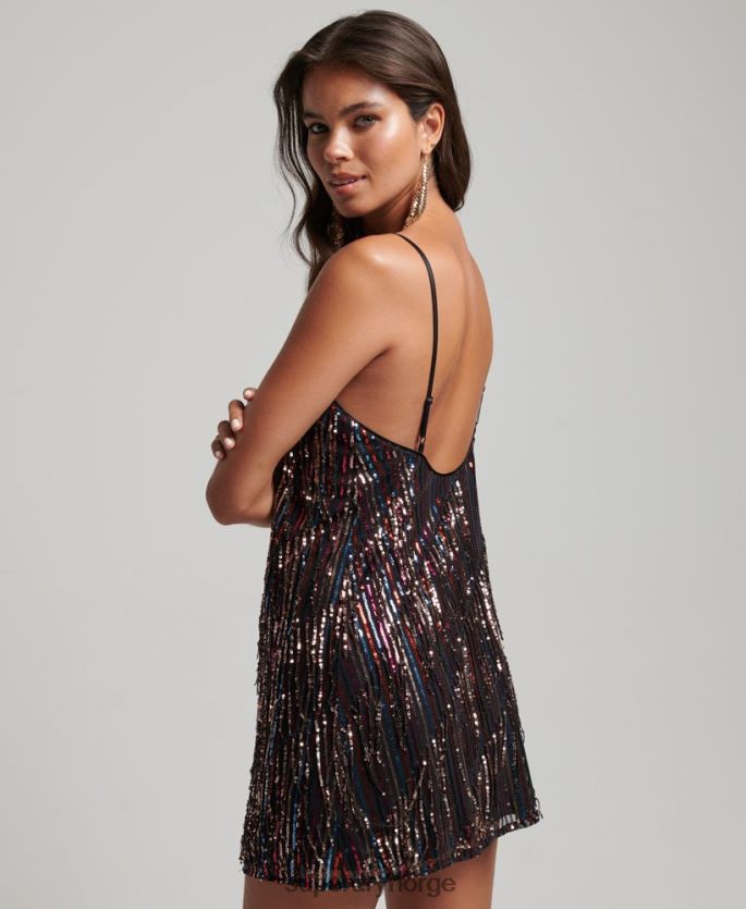 Superdry svart klær 86P46D2423 minikjole med frynser og paljetter kvinner