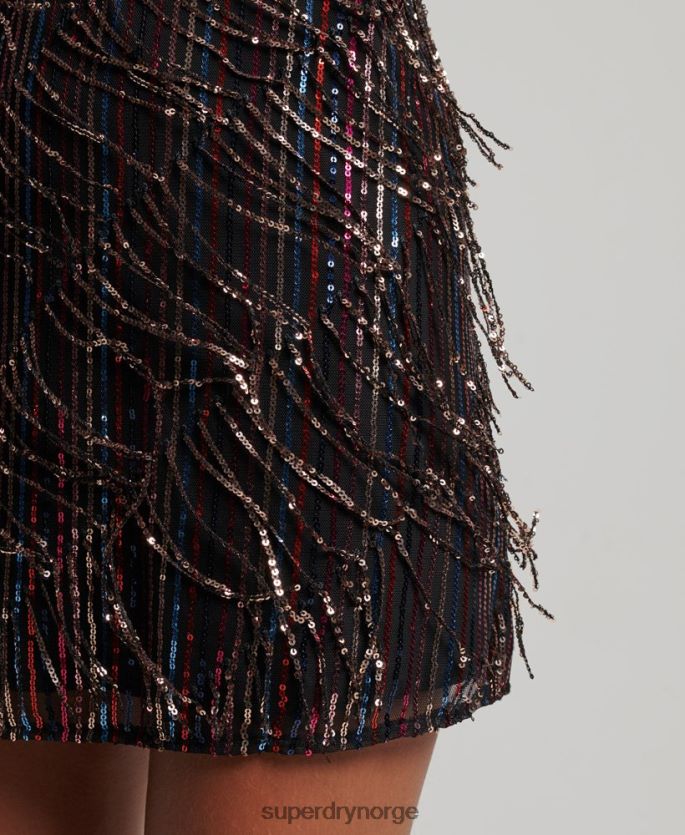 Superdry svart klær 86P46D2423 minikjole med frynser og paljetter kvinner