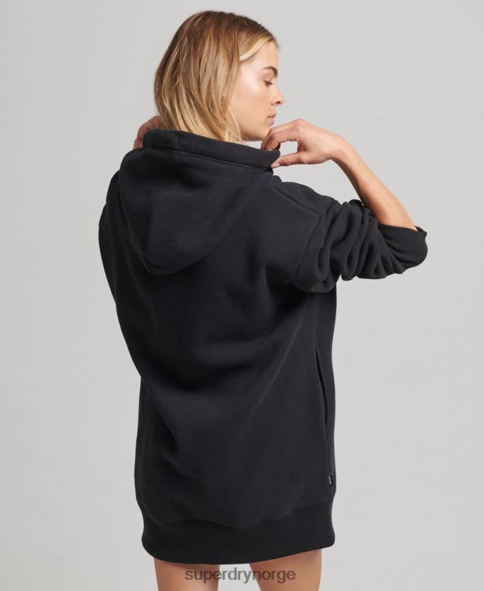 Superdry svart klær 86P46D2434 svettekjole med brodert logo i økologisk bomull kvinner