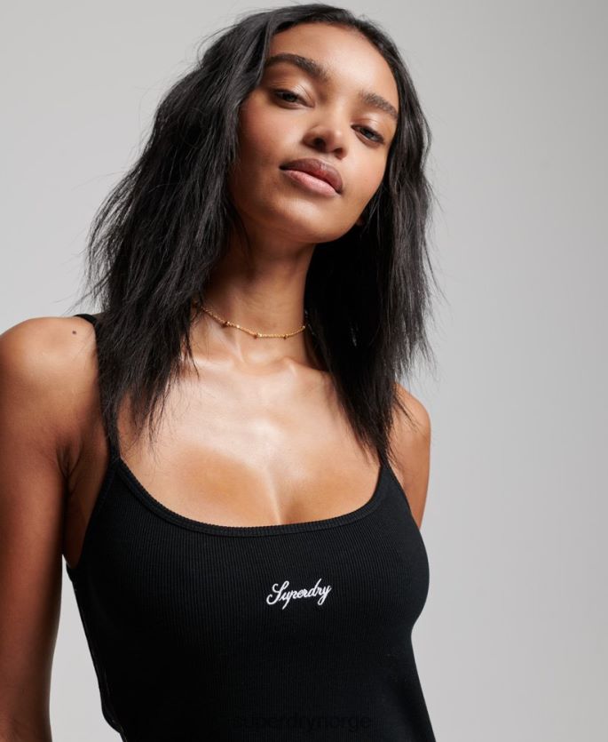 Superdry svart klær 86P46D2436 s strappy kjole med logo kvinner