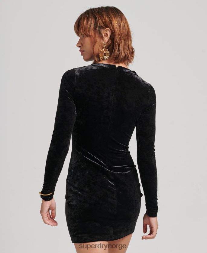 Superdry svart klær 86P46D2445 langermet minikjole i fløyel kvinner