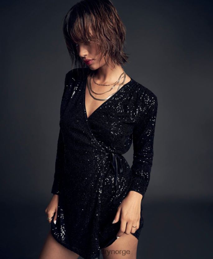 Superdry svart klær 86P46D2446 minikjole med paljettomslag med ermer kvinner