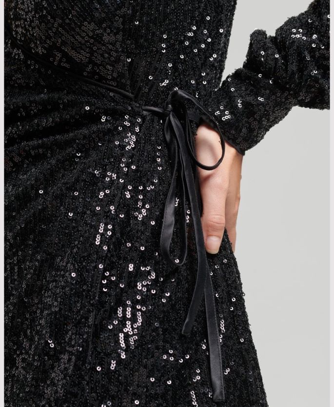 Superdry svart klær 86P46D2446 minikjole med paljettomslag med ermer kvinner