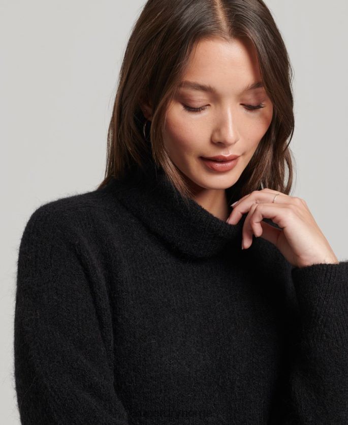 Superdry svart klær 86P46D2495 strikket genserkjole med rullehals kvinner