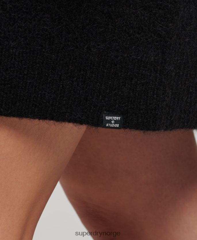 Superdry svart klær 86P46D2495 strikket genserkjole med rullehals kvinner