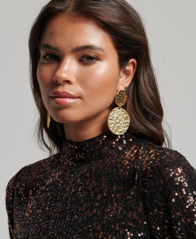 Superdry svart klær 86P46D2503 ryggløs midikjole med paljett kvinner