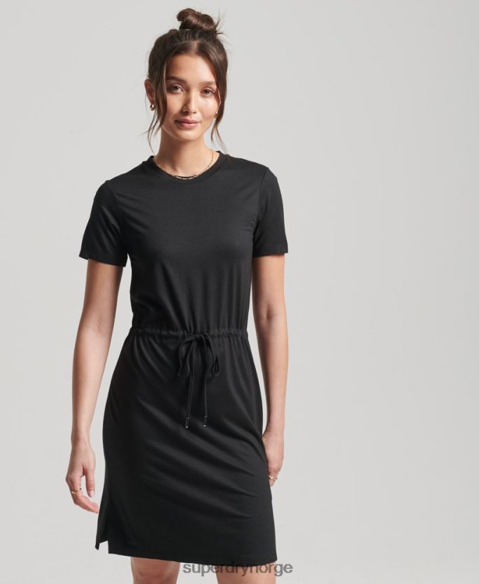 Superdry svart klær 86P46D2511 t-skjortekjole med snøring kvinner
