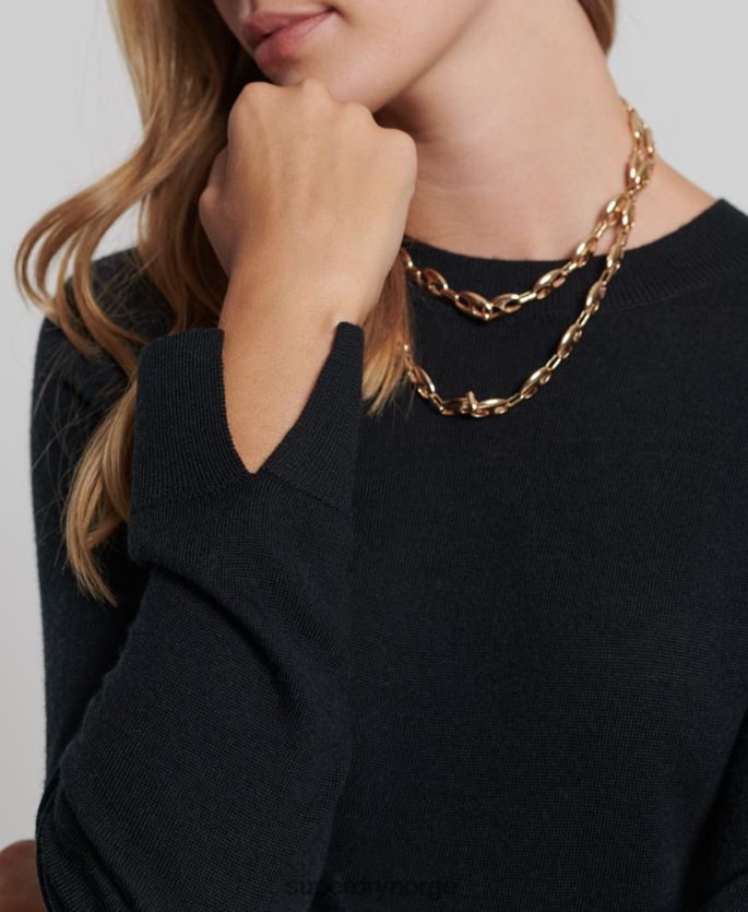 Superdry svart klær 86P46D2522 studios merino strikket minikjole kvinner