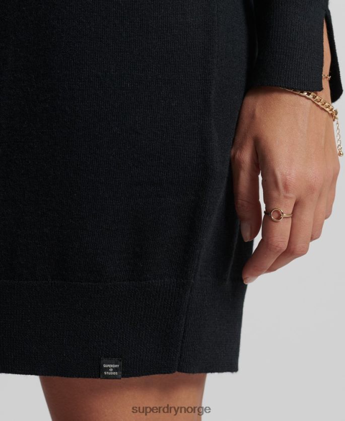 Superdry svart klær 86P46D2522 studios merino strikket minikjole kvinner