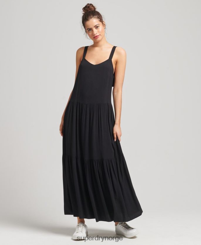 Superdry svart klær 86P46D2525 studios vevd maxi kjole kvinner