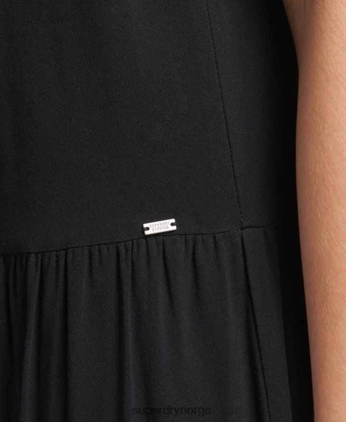 Superdry svart klær 86P46D2525 studios vevd maxi kjole kvinner