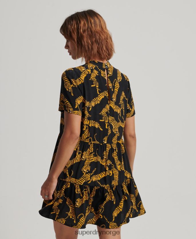 Superdry svart klær 86P46D2531 lagdelt kortermet minikjole kvinner