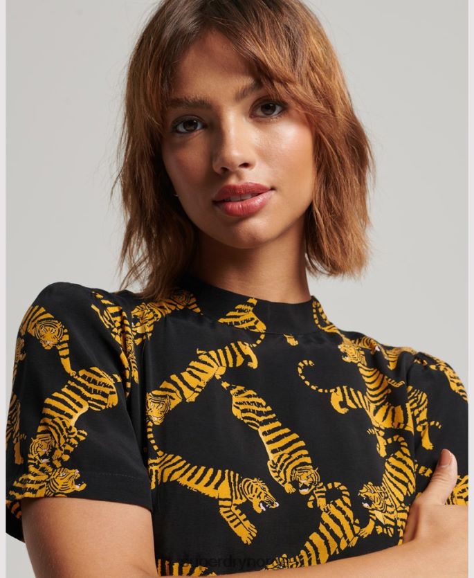 Superdry svart klær 86P46D2531 lagdelt kortermet minikjole kvinner