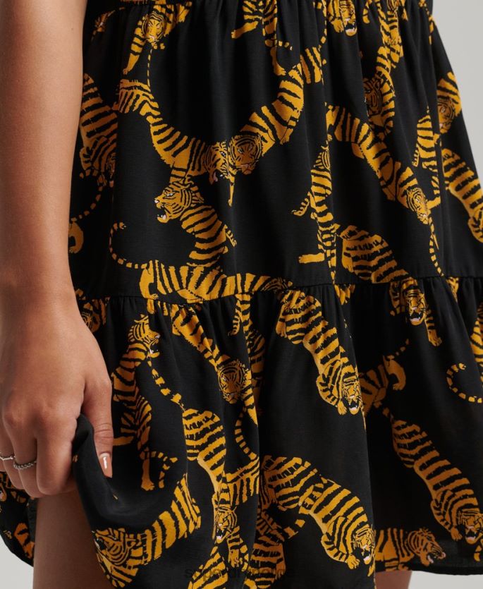 Superdry svart klær 86P46D2531 lagdelt kortermet minikjole kvinner