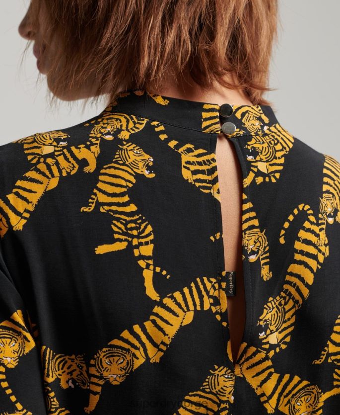 Superdry svart klær 86P46D2531 lagdelt kortermet minikjole kvinner