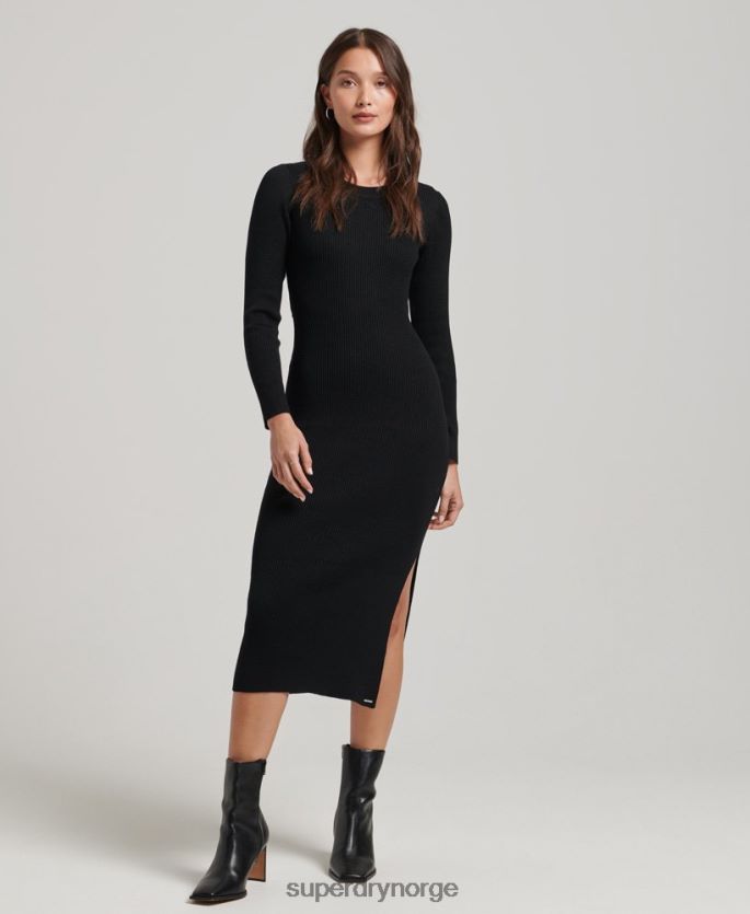 Superdry svart klær 86P46D6662 ryggløs strikket midikjole kvinner