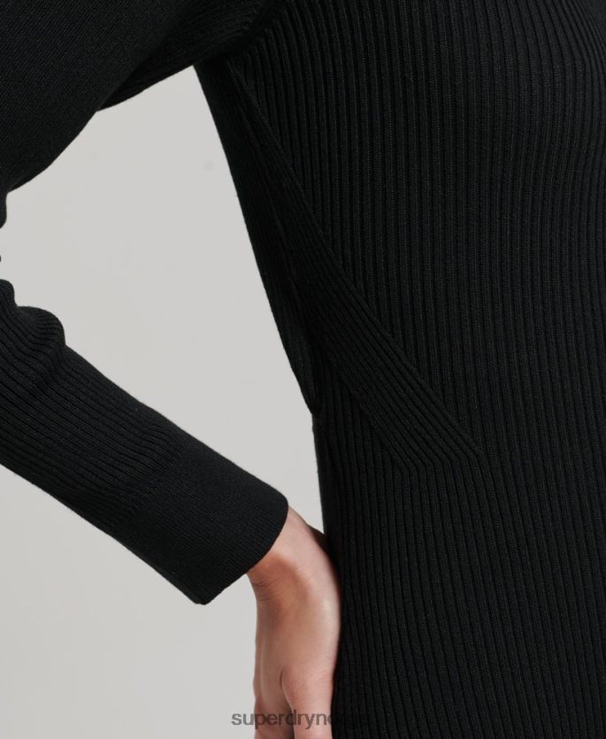 Superdry svart klær 86P46D6662 ryggløs strikket midikjole kvinner