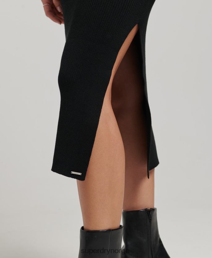 Superdry svart klær 86P46D6662 ryggløs strikket midikjole kvinner